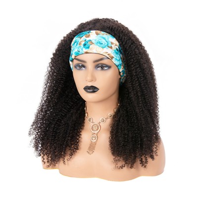 Mongolian Hair Kinky Curly Wigs Headband Wigs For Black Women Human Hair Headband Wig