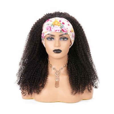 Wholesale Brazilian Human Hair Kinky Curly Natural Color Headband Made Human Hair Wig