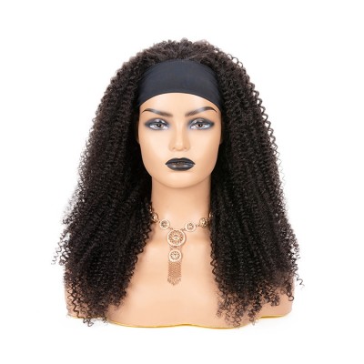 Kinky Curly Wigs Human Hair Headband Wig Full Machine Made Human Hair Wig With Headband