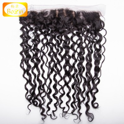 Brazilian virgin human hair water wave natural black silk base lace frontal