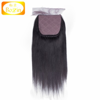 wholesale china 100 human braiding hair Straight brazilian hair dark brown silk top closure brown lace closure