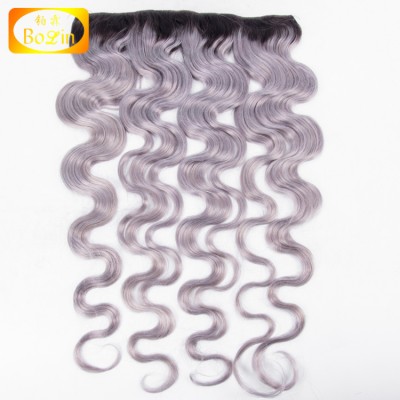 Wholesale cuticle aligned hair ombre grey clip on hair extensions