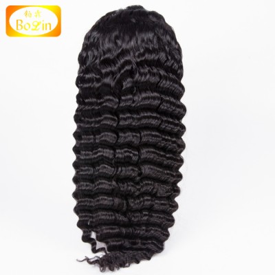 10A Grade Cuticle Aligned Cambodian Human Hair Natural Black Deep Wave Full Lace Wig