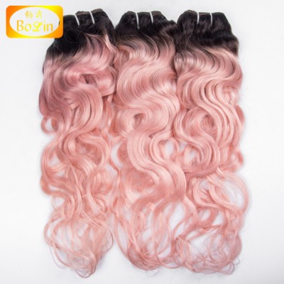 Top Quality Unprocessed Brazilian Remy Hair Bundles Ombre Pink 10"-30" Natural Wave 8A Grade Mink Brazilian Human Hair