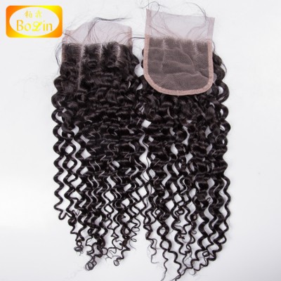 wholesale kinky curly 100% virgin lace human hair closure