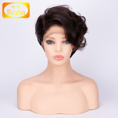 No.3 Free Shipping Affordable Price 8A Grade Cambodian Human Hair Natural Black Pixie Cut Short Full Lace Wig