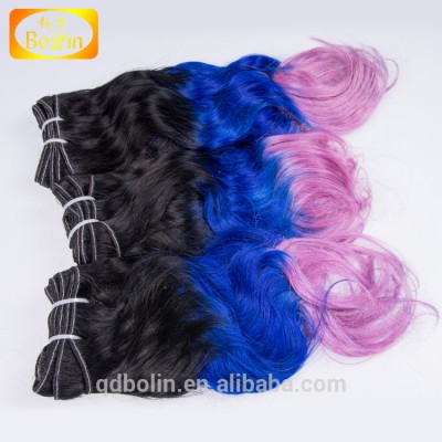 qingdao bolin hair natural wave 1b blue purple three tone ombre human hair bundles weaves