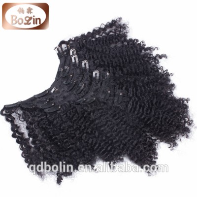 wholesale afro kinky curly clip in hair extension 1B color indian hair weaving