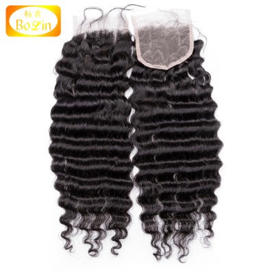 cheap virgin human hair Iindian deep wave hair bundles with closure