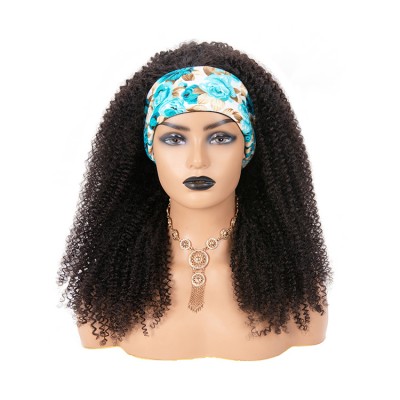 Kinky Curl Wig Human Hair Headband Wig Natural Color Full Machine Made Human Hair Wig With Headband